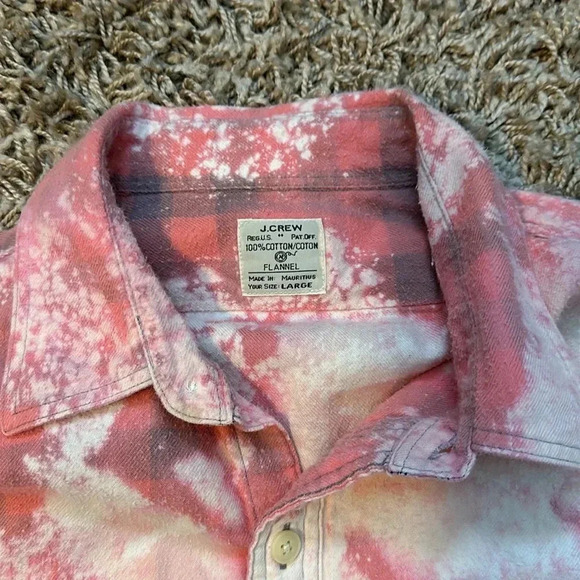 Upcycled Jcrew Pink Bleach Flannel Back White and Gray Graphic Size Large - Picture 6 of 9